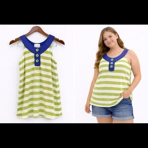 435 by Matilda Jane Girls trampolining top Green Stripe Button Tank Top Size 16